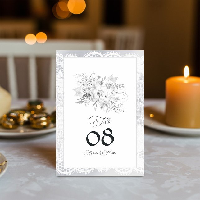 Elegant Vintage Lace Floral Wedding Table Number (Elegant Vintage Lace Floral Wedding Table Number)