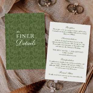 Elegant Vintage Lace Olive Green Wedding Details Enclosure Card