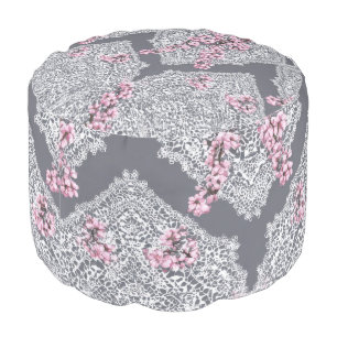 Elegant Vintage Lace Pink Floral Shabby Chic Pouf