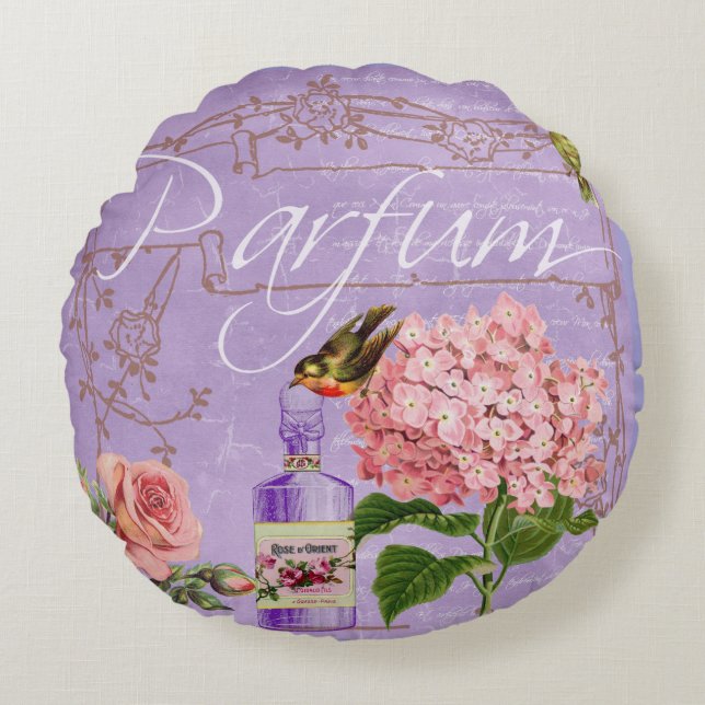 Elegant Vintage Ladies Boudoir Parfum  Round Pillow (Front)