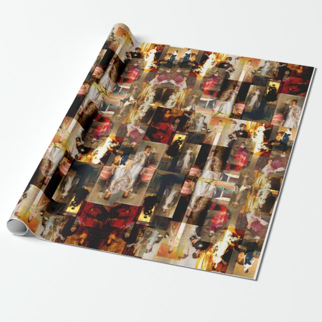 Elegant Vintage Ladies Collage Wrapping Paper (Unrolled)