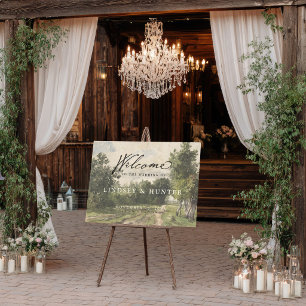 Elegant Vintage Landscape Painting Wedding Welcome Foam Board