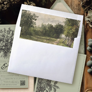 Elegant Vintage Landscape Sage Green Wedding Envelope Liner