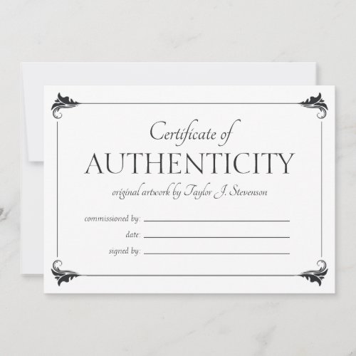 Elegant Vintage Larger Certificate of Authenticity