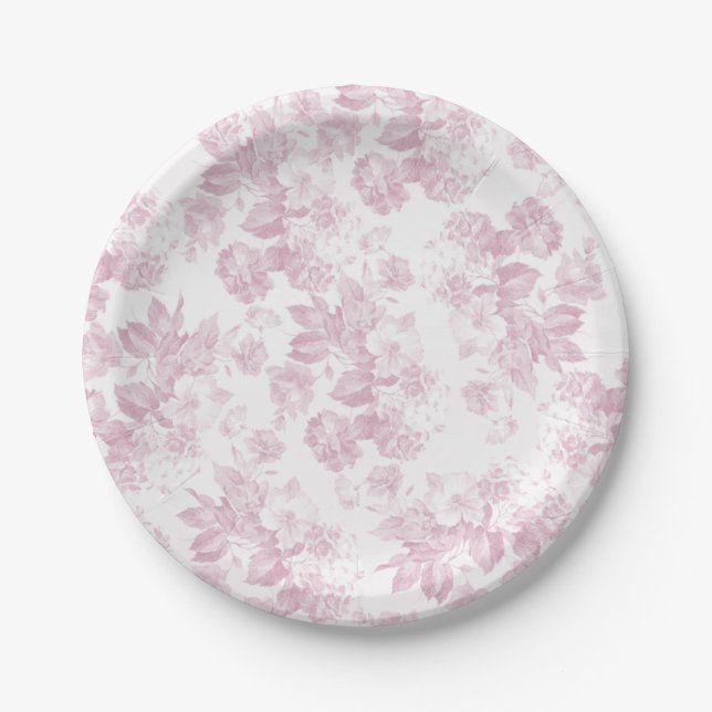 Elegant vintage lavender botanical floral paper plates (Front)