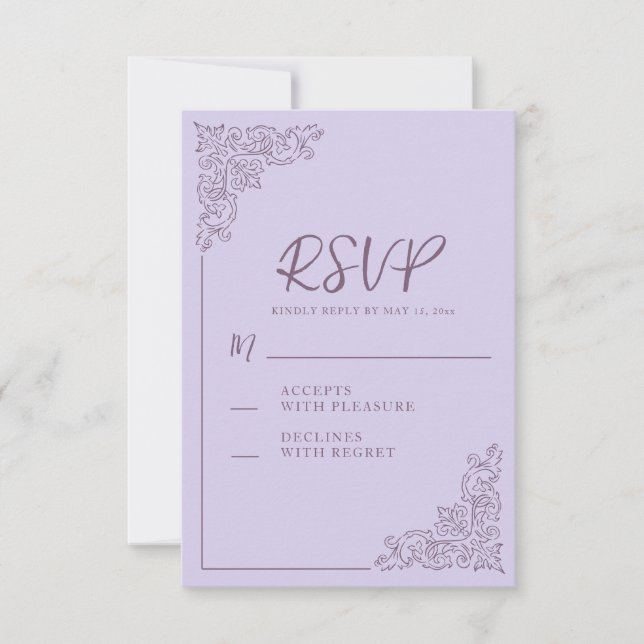 Elegant Vintage Lavender Wedding  RSVP Card (Front)