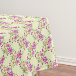 Elegant Vintage Lavender White Roses Flower Floral Tablecloth