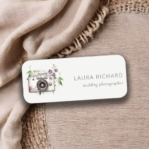 Elegant Vintage Leafy Floral Camera Photography Name Tag
