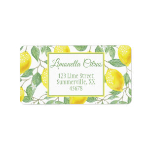 Elegant Vintage Lemon Fruits Leaves and Flowers Label