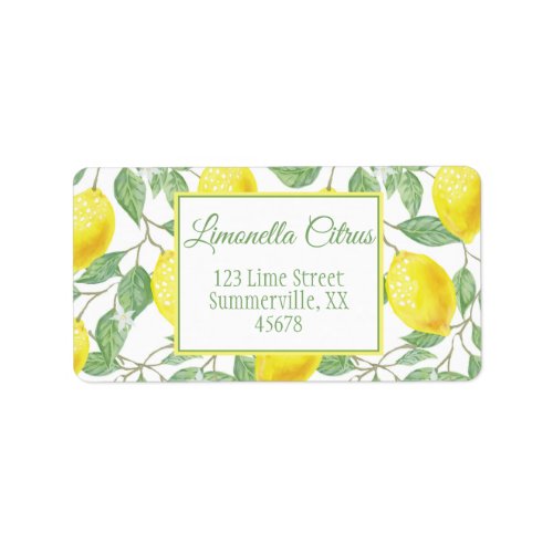 Elegant Vintage Lemon Fruits Leaves and Flowers Label