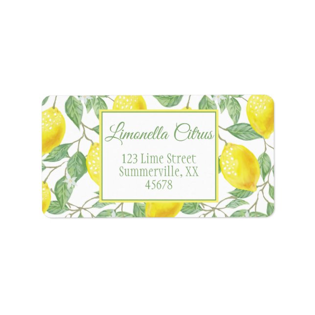 Elegant Vintage Lemon Fruits Leaves and Flowers Label (Front)