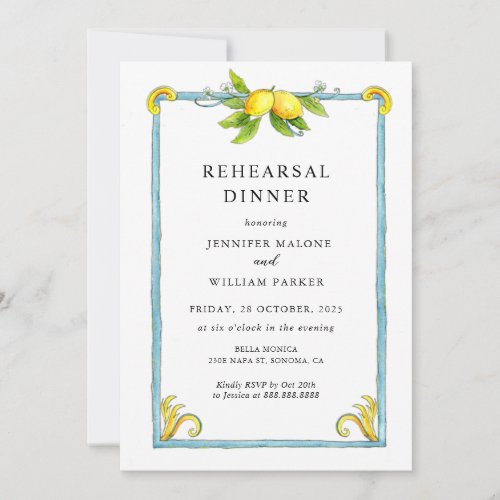 Elegant Vintage Lemon Rehearsal Dinner Invitation