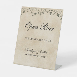 Elegant Vintage Library Book Cover Open Bar Pedestal Sign