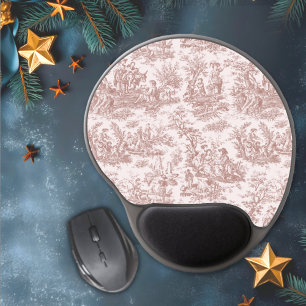 Elegant vintage light brown toile de jouy gel mouse pad