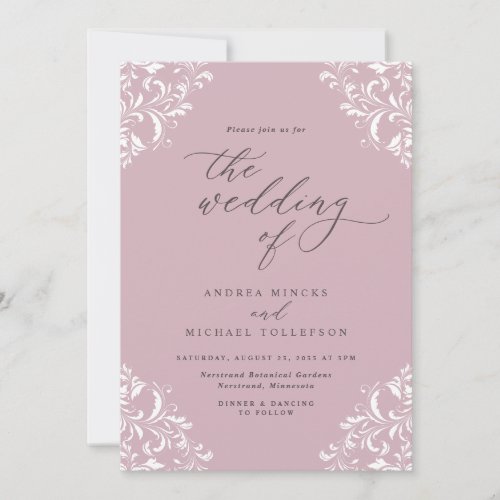 Elegant Vintage Light Mauve Dusty Rose Wedding Invitation