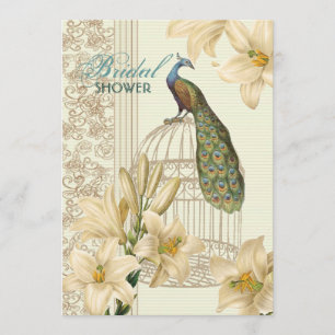 elegant Vintage lily floral peacock Bridal Shower Invitation