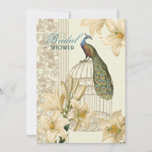 elegant Vintage lily floral peacock Bridal Shower Personalized Invitation