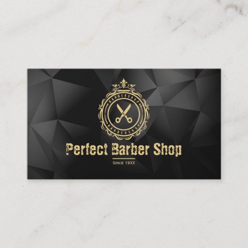 Elegant Vintage Logo Barber Shop Gold Scissors  Business Card