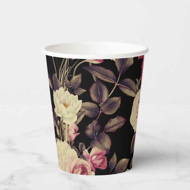 Elegant Vintage Look Floral  Paper Cups (Back)