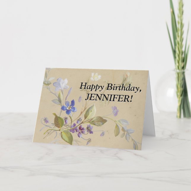 Elegant, Vintage Look Plants, Happy Birthday Card (Front)