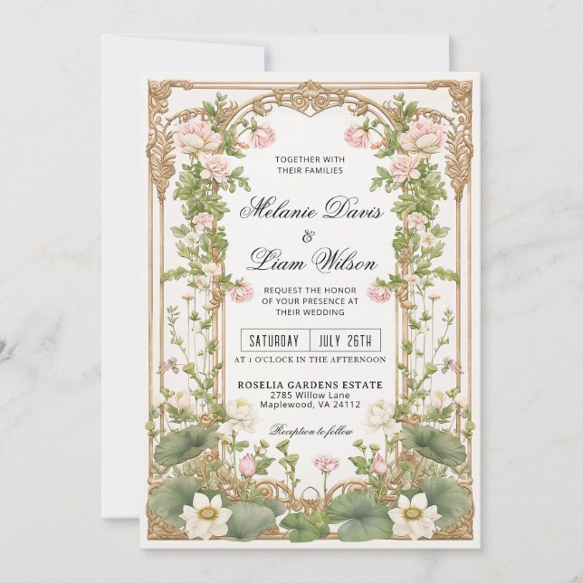 Elegant Vintage Lotus Asian Inspired  Invitation (Front)