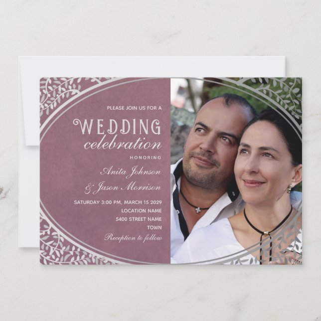 Elegant Vintage Luxury Purple Wedding Invitation (Front)