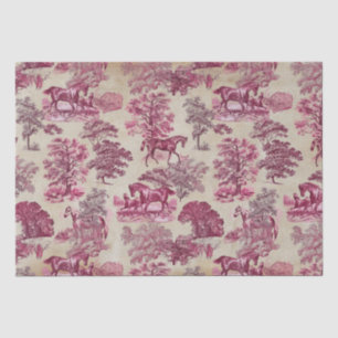 Elegant Vintage Magenta Pink Red Horse Toile Beige Tissue Paper