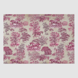 Elegant Vintage Magenta Pink Red Horse Toile Beige Tissue Paper