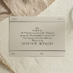 Elegant Vintage Maid of Honor Proposal Card<br><div class="desc">This card combines a timeless charm with a personal touch. With its vintage-inspired design,  it adds a touch of nostalgia to the moment. Customize it with a cherished photo and a heartfelt message to create a meaningful keepsake,  inviting your bridesmaid to share in the joy of your special day</div>