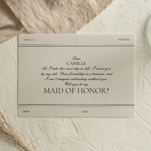 Elegant Vintage Maid of Honor Proposal Card
