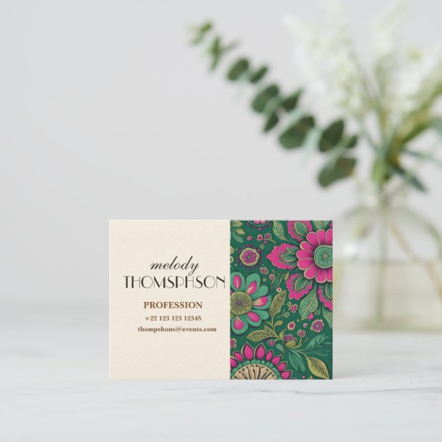 Elegant Vintage Mandala Blossoms  Business Card (Standing Front)