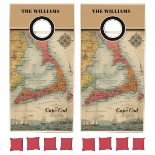 elegant Vintage Map of Cape Cod (1857) Cornhole Set