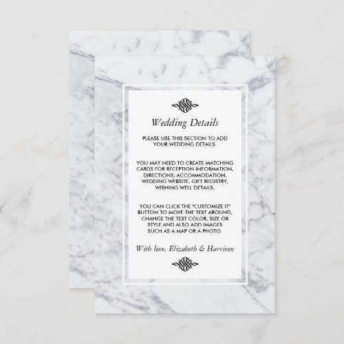 Elegant Vintage Marble Wedding Detail Enclosure Card