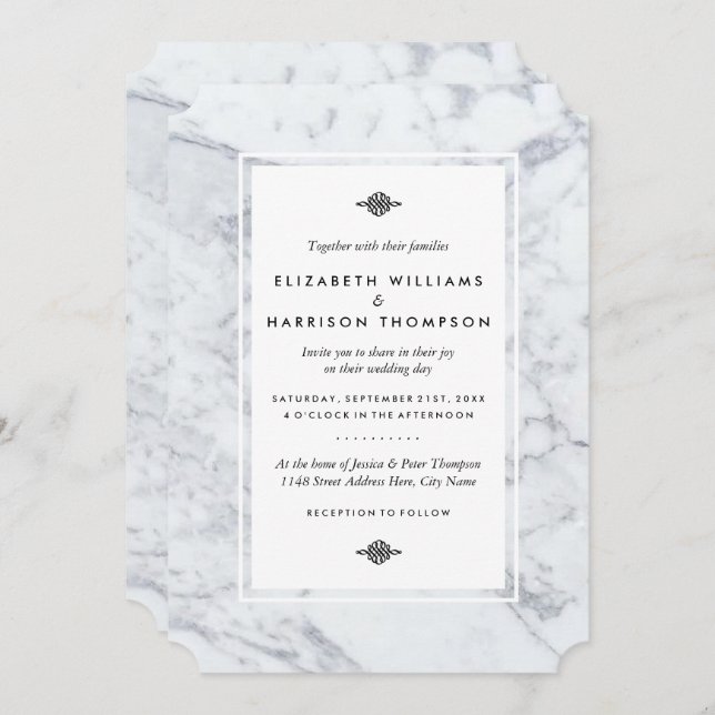 Elegant Vintage Marble Wedding Invitation (Front/Back)