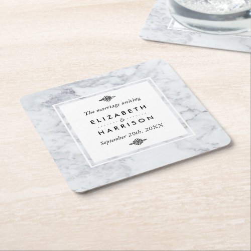 Elegant Vintage Marble Wedding Square Paper Coaster