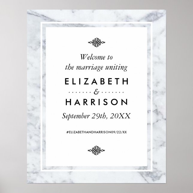 Elegant Vintage Marble Wedding Welcome Poster (Front)