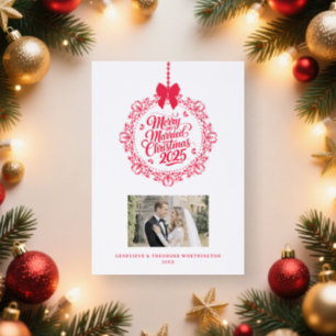 Elegant Vintage Married & Merry Red Christmas Letterpress Photo Cards
