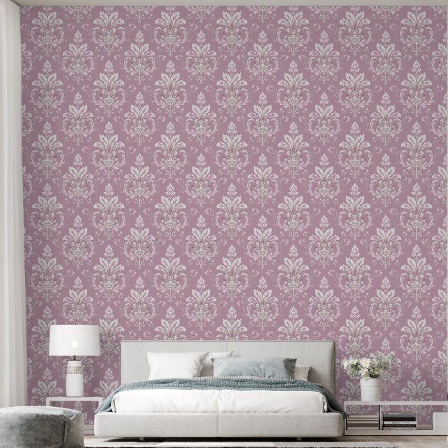 Elegant Vintage Mauve and Cream Damask Wallpaper (Bedroom)