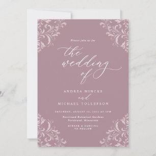 Elegant Vintage Mauve Dusty Rose Wedding Invitation