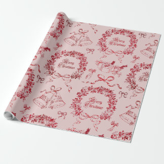 Elegant Vintage Merry Christmas Bows Pink Toile Wrapping Paper