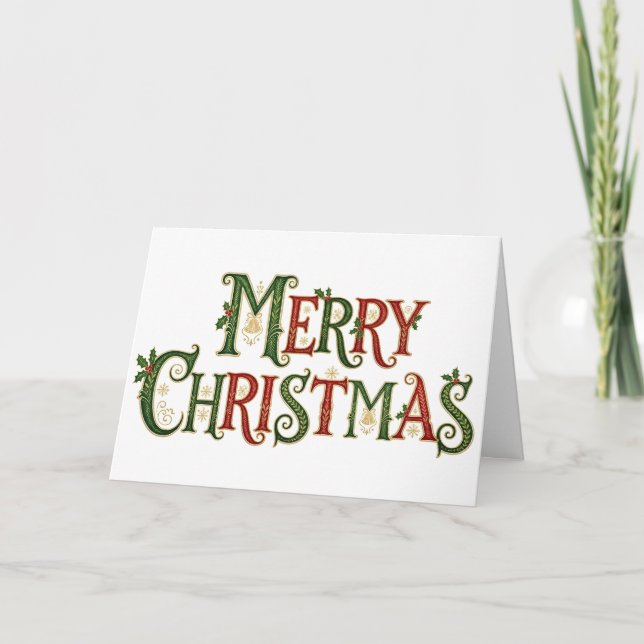 Elegant Vintage Merry Christmas Calligraphy  Card (Front)