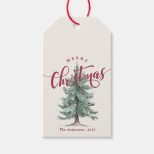 Elegant Vintage Merry Christmas Script Rustic Tree Gift Tags