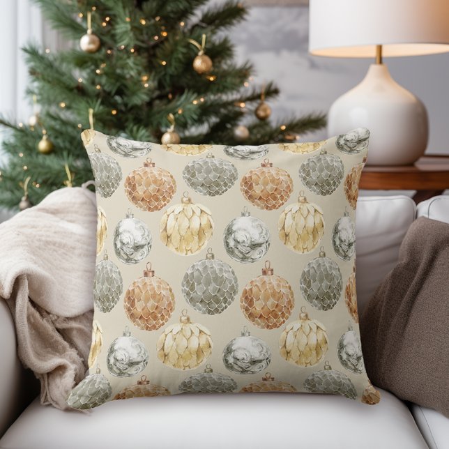 Elegant Vintage Metallic Christmas Ornaments Throw Pillow (Creator Uploaded)