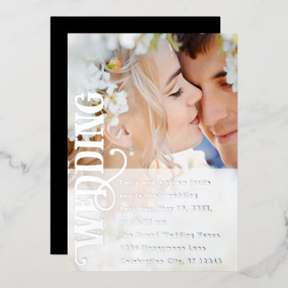 Elegant Vintage Modern Silver Photo Wedding Foil Invitation