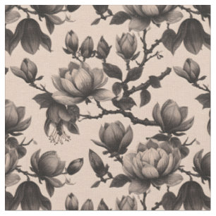 Elegant Vintage Monochrome Magnolia Fabric