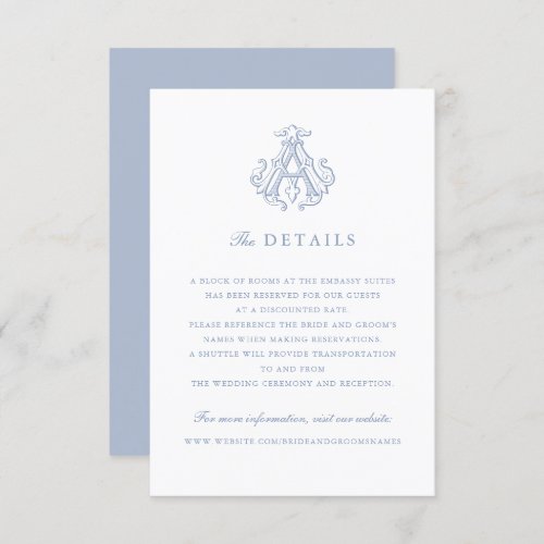 Elegant Vintage Monogram AA Wedding Details Insert Invitation