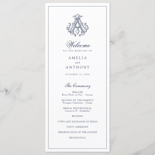 Elegant Vintage Monogram AA Wedding Program