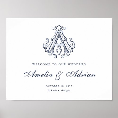 Elegant Vintage Monogram AA Wedding Welcome Sign