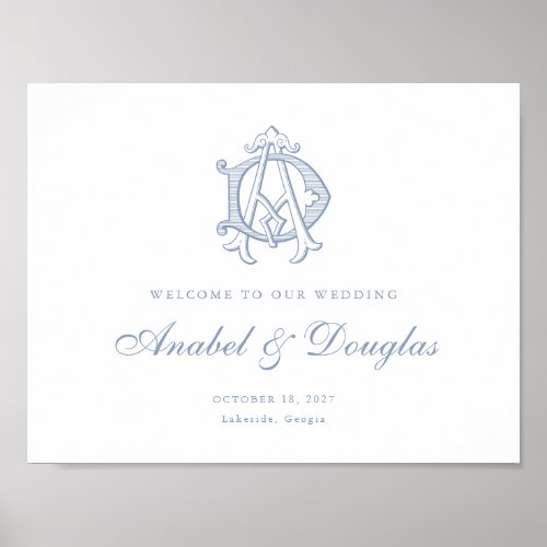 Elegant Vintage Monogram AD Wedding Welcome Sign