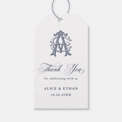 Elegant Vintage Monogram AE Wedding Thank You Gift Tags